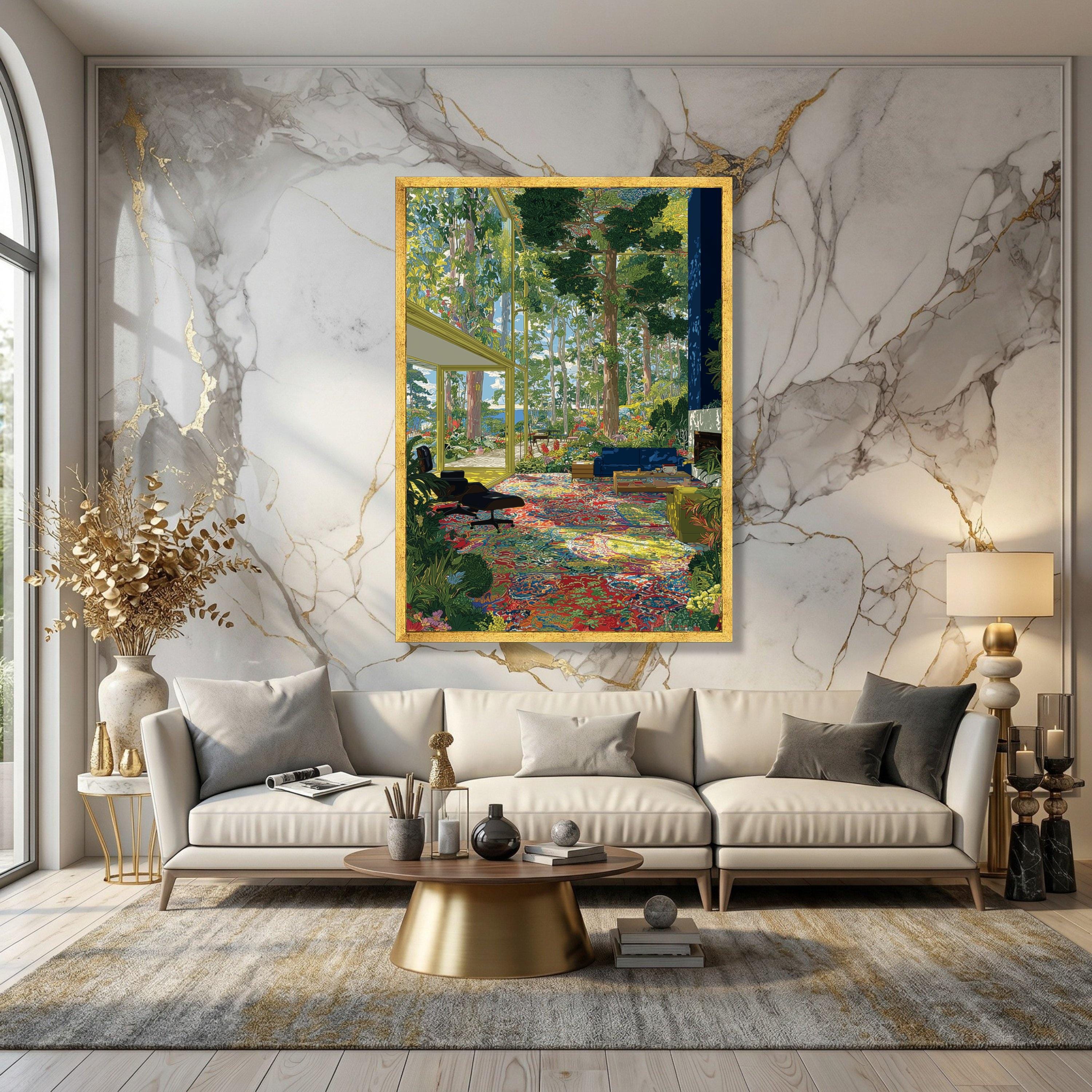 ArtTherapyCanvas Vibrant Indoor Garden Scene Canvas Wall Art