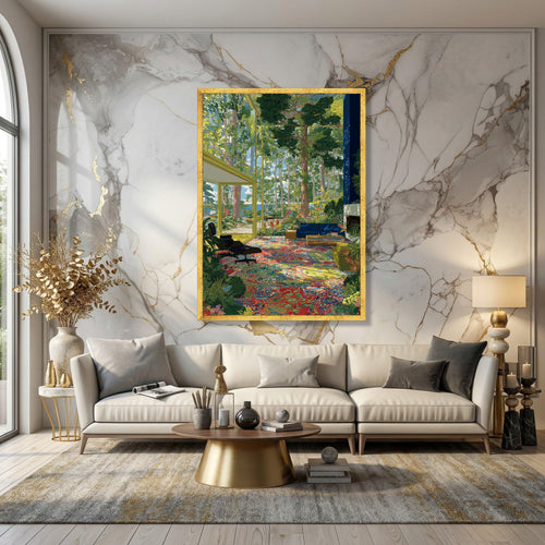 ArtTherapyCanvas Vibrant Indoor Garden Scene Canvas Wall Art