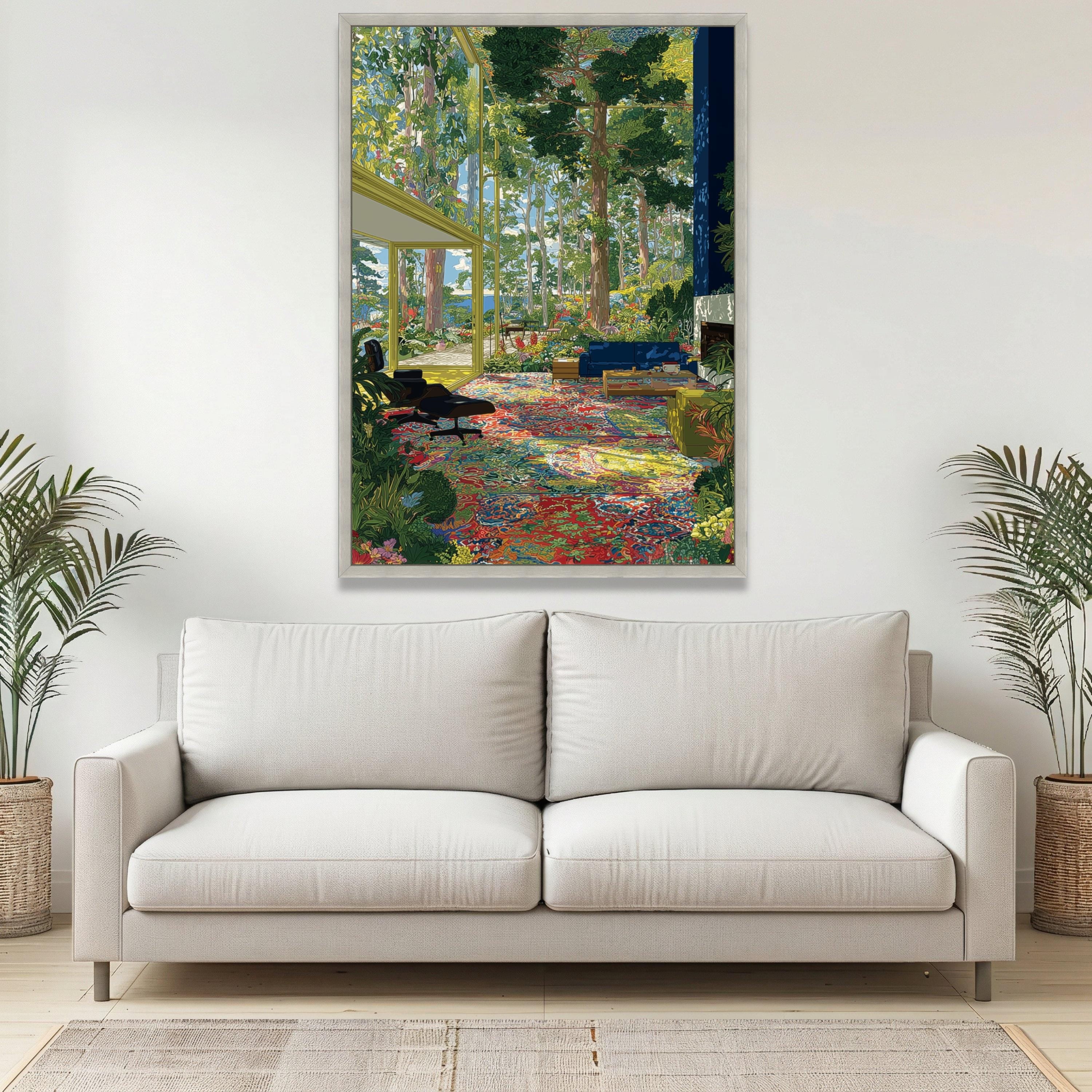 ArtTherapyCanvas Vibrant Indoor Garden Scene Canvas Wall Art