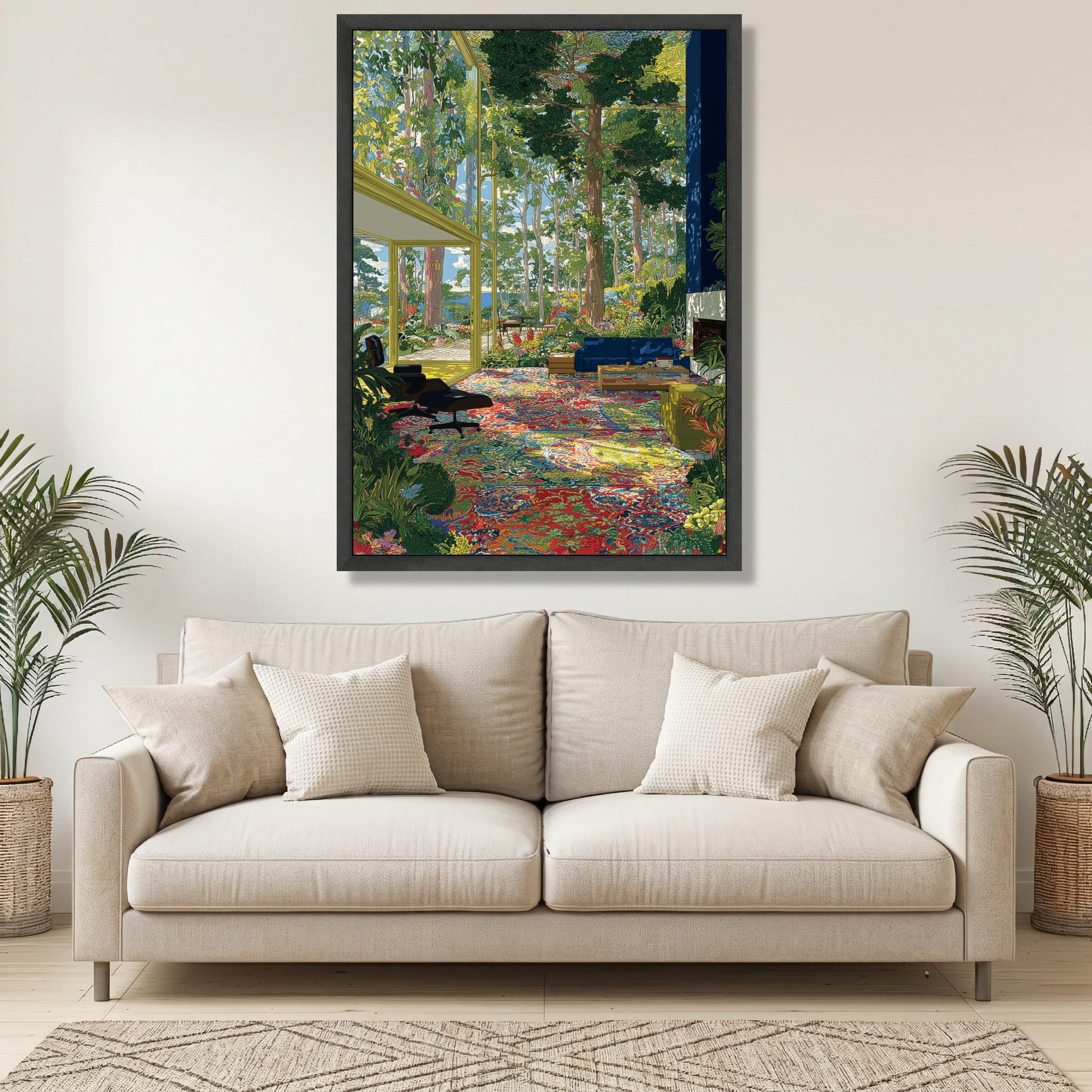 ArtTherapyCanvas Vibrant Indoor Garden Scene Canvas Wall Art