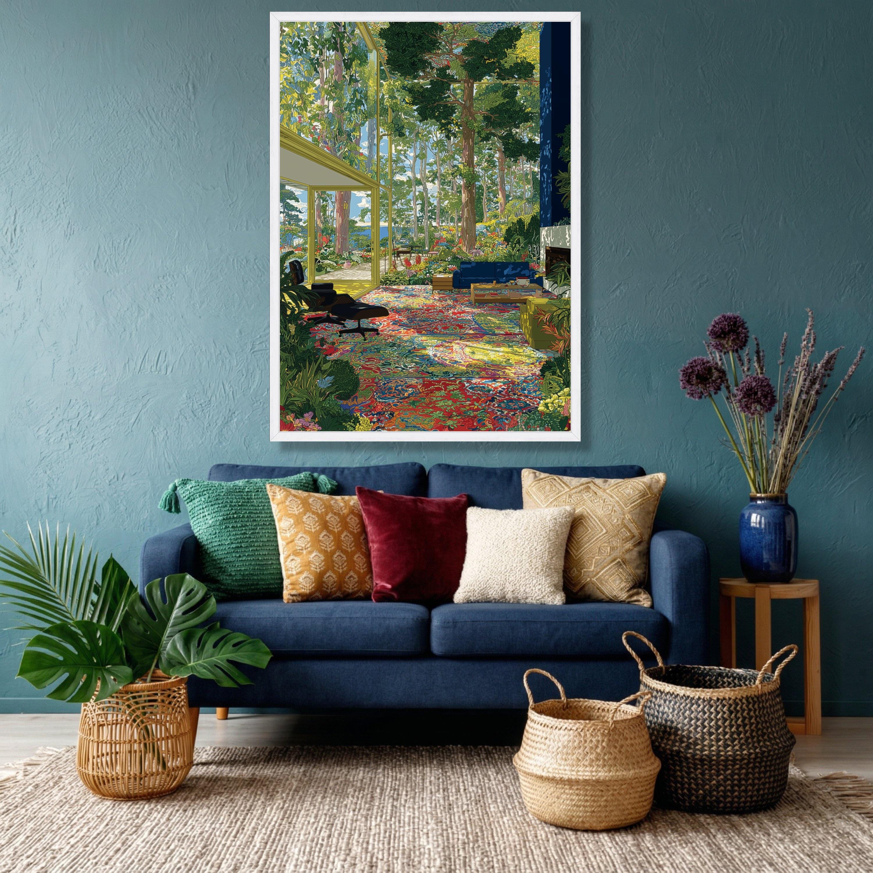 ArtTherapyCanvas Vibrant Indoor Garden Scene Canvas Wall Art