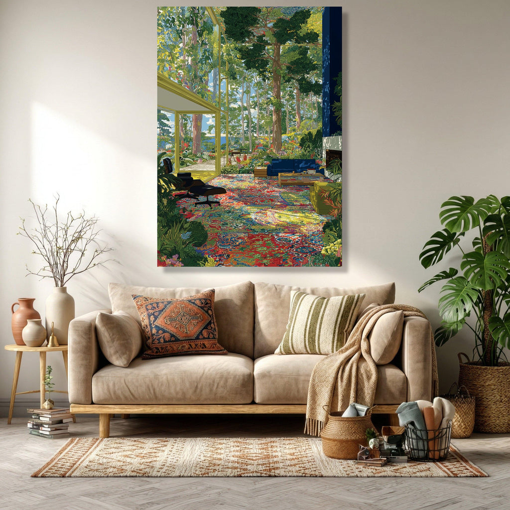 ArtTherapyCanvas Vibrant Indoor Garden Scene Canvas Wall Art